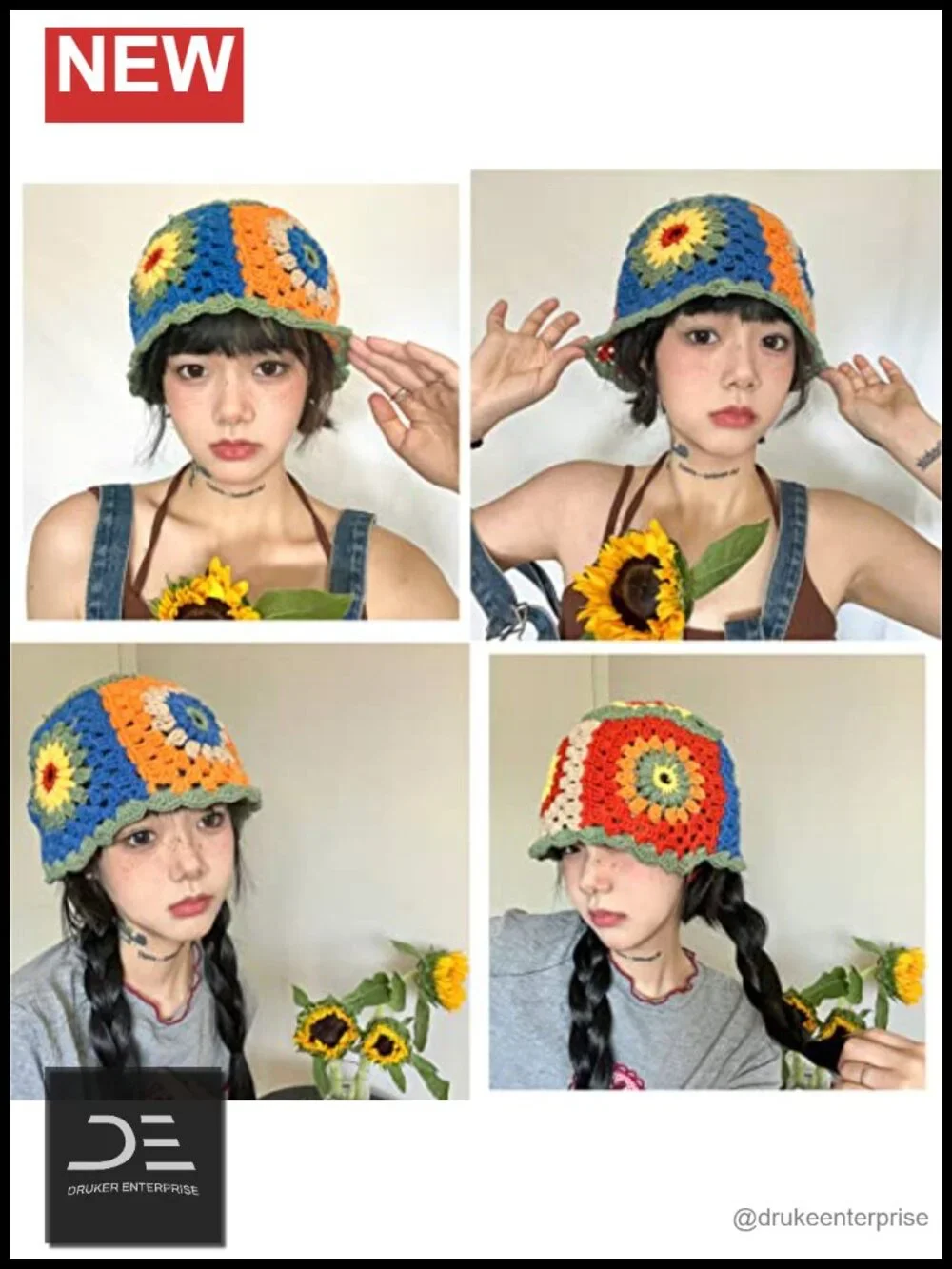 Hand Crochet Bucket Hat Floppy Beach Hat Wide Brim Foldable